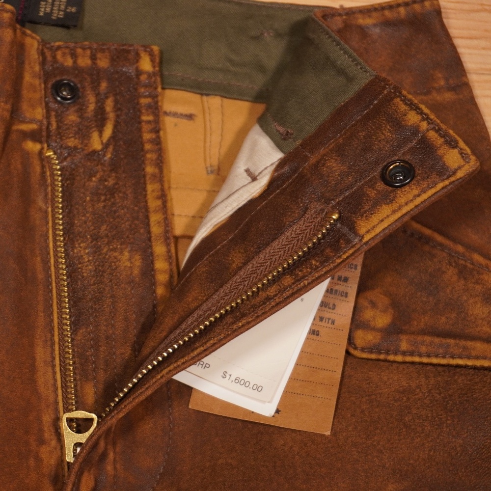 RRL Double RL Ralph Lauren Skinny Leather Cargo Pant Brown Leather 26 Brand New - Picture 8 of 16
